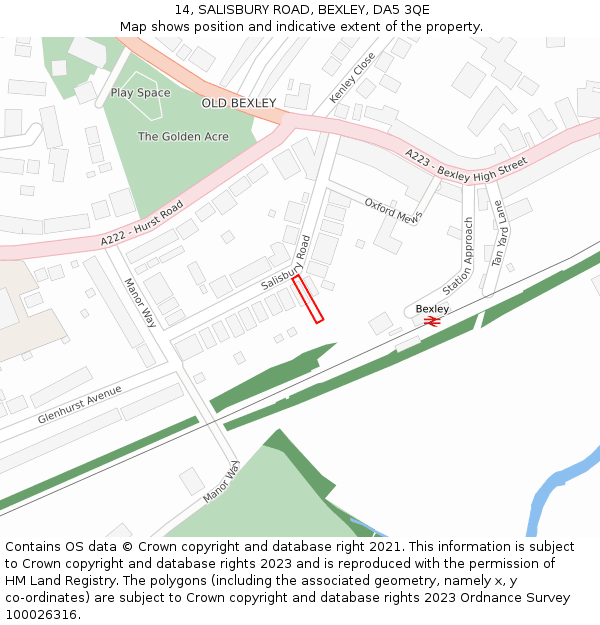 14, SALISBURY ROAD, BEXLEY, DA5 3QE: Location map and indicative extent of plot