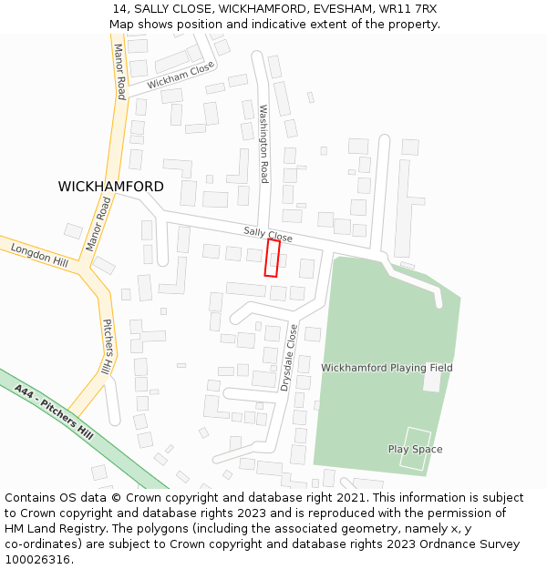 14, SALLY CLOSE, WICKHAMFORD, EVESHAM, WR11 7RX: Location map and indicative extent of plot