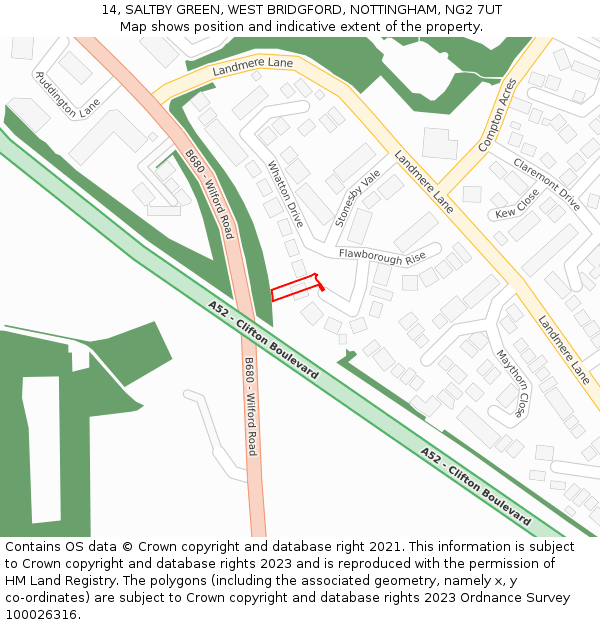 14, SALTBY GREEN, WEST BRIDGFORD, NOTTINGHAM, NG2 7UT: Location map and indicative extent of plot