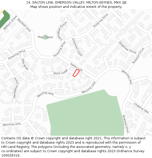 14, SALTON LINK, EMERSON VALLEY, MILTON KEYNES, MK4 2JE: Location map and indicative extent of plot