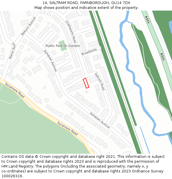 14, SALTRAM ROAD, FARNBOROUGH, GU14 7DX: Location map and indicative extent of plot