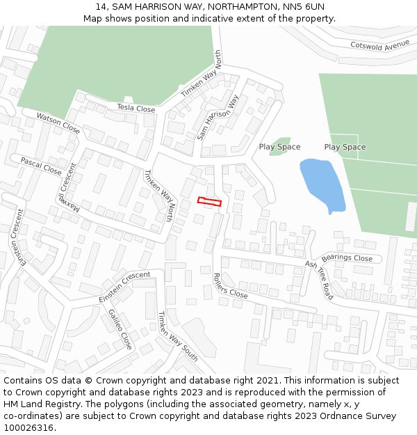 14, SAM HARRISON WAY, NORTHAMPTON, NN5 6UN: Location map and indicative extent of plot