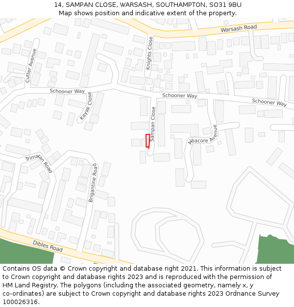 14, SAMPAN CLOSE, WARSASH, SOUTHAMPTON, SO31 9BU: Location map and indicative extent of plot