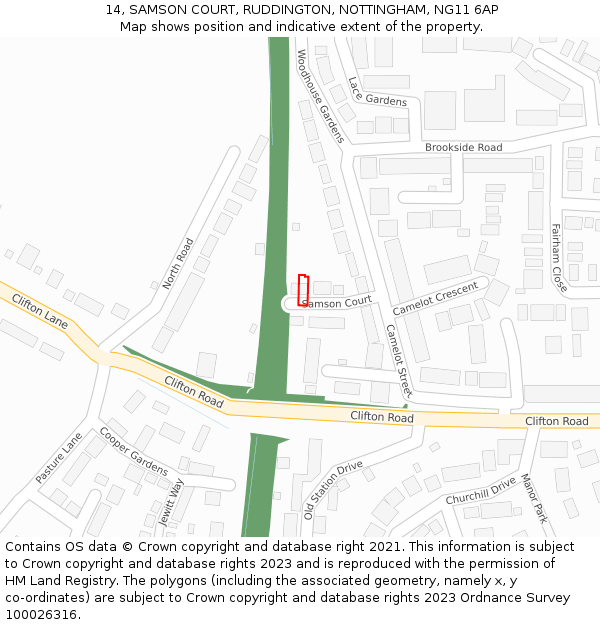 14, SAMSON COURT, RUDDINGTON, NOTTINGHAM, NG11 6AP: Location map and indicative extent of plot