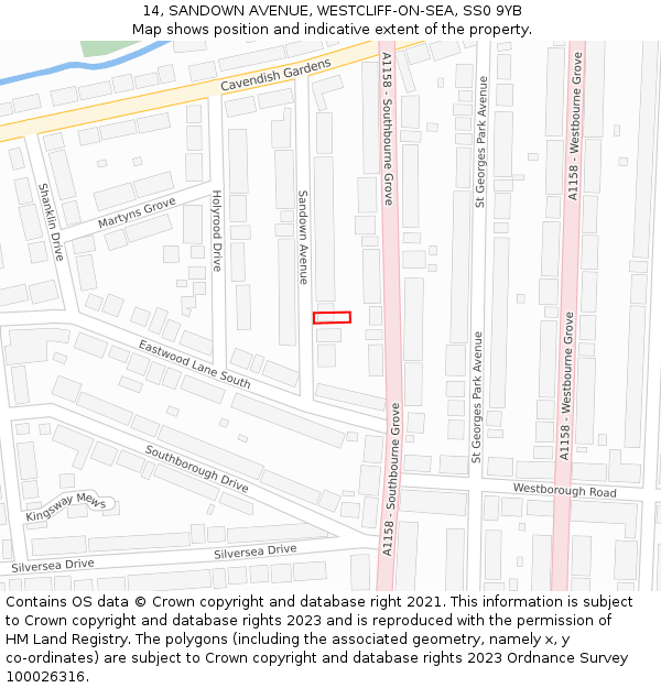 14, SANDOWN AVENUE, WESTCLIFF-ON-SEA, SS0 9YB: Location map and indicative extent of plot