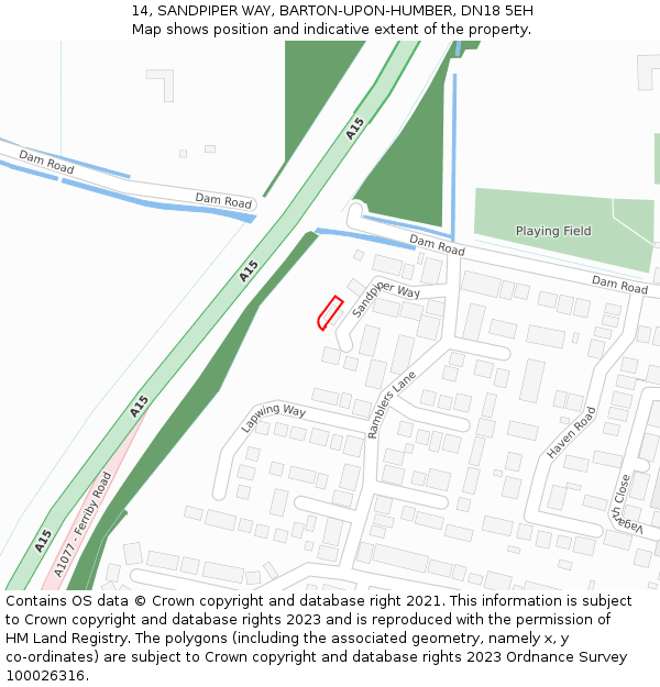 14, SANDPIPER WAY, BARTON-UPON-HUMBER, DN18 5EH: Location map and indicative extent of plot