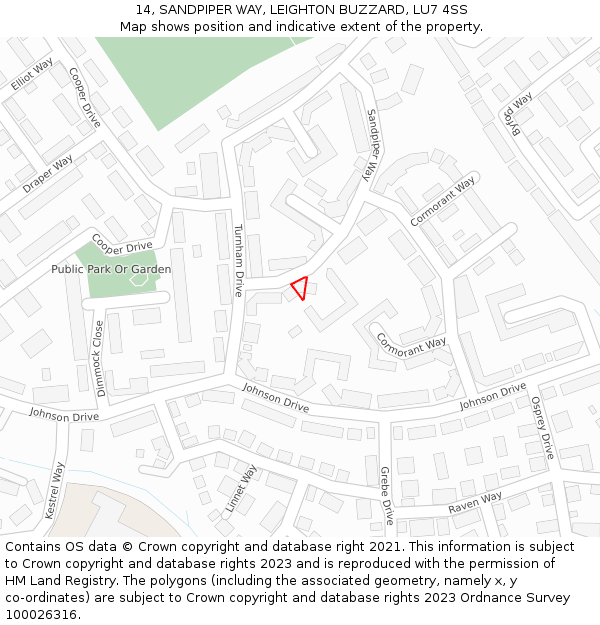 14, SANDPIPER WAY, LEIGHTON BUZZARD, LU7 4SS: Location map and indicative extent of plot