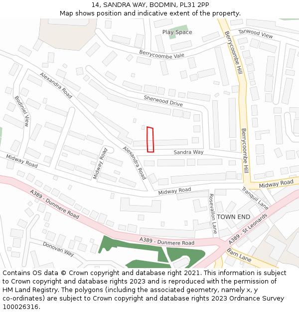 14, SANDRA WAY, BODMIN, PL31 2PP: Location map and indicative extent of plot