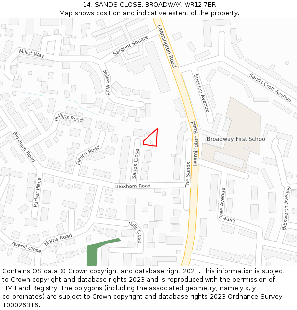 14, SANDS CLOSE, BROADWAY, WR12 7ER: Location map and indicative extent of plot