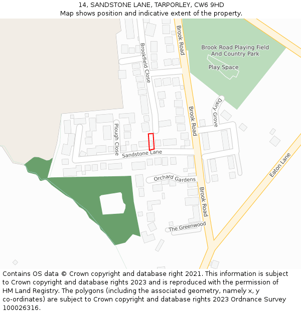 14, SANDSTONE LANE, TARPORLEY, CW6 9HD: Location map and indicative extent of plot