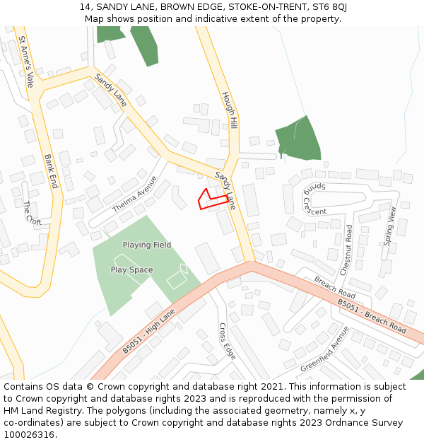 14, SANDY LANE, BROWN EDGE, STOKE-ON-TRENT, ST6 8QJ: Location map and indicative extent of plot