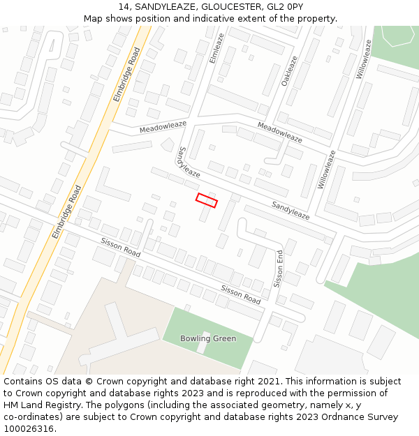 14, SANDYLEAZE, GLOUCESTER, GL2 0PY: Location map and indicative extent of plot