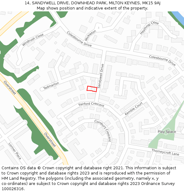 14, SANDYWELL DRIVE, DOWNHEAD PARK, MILTON KEYNES, MK15 9AJ: Location map and indicative extent of plot