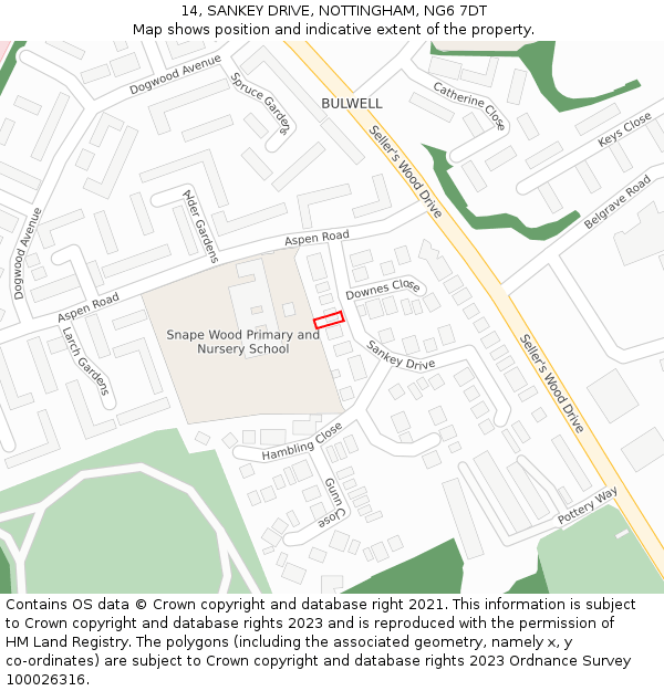 14, SANKEY DRIVE, NOTTINGHAM, NG6 7DT: Location map and indicative extent of plot