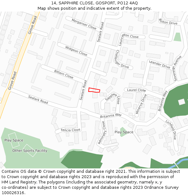 14, SAPPHIRE CLOSE, GOSPORT, PO12 4AQ: Location map and indicative extent of plot