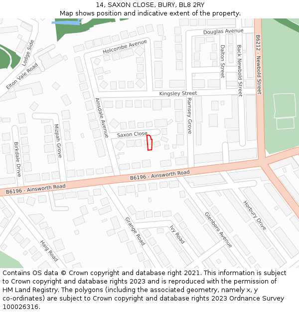 14, SAXON CLOSE, BURY, BL8 2RY: Location map and indicative extent of plot