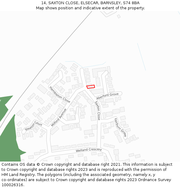 14, SAXTON CLOSE, ELSECAR, BARNSLEY, S74 8BA: Location map and indicative extent of plot