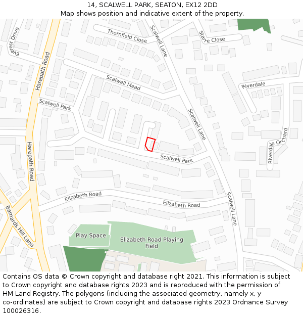 14, SCALWELL PARK, SEATON, EX12 2DD: Location map and indicative extent of plot