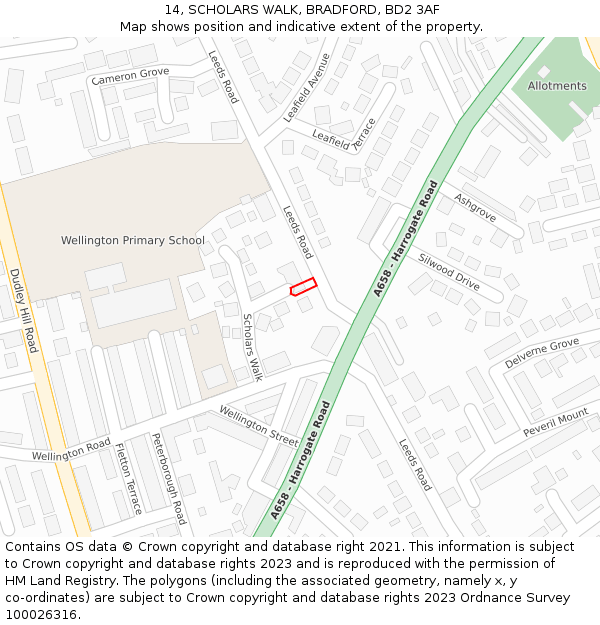 14, SCHOLARS WALK, BRADFORD, BD2 3AF: Location map and indicative extent of plot