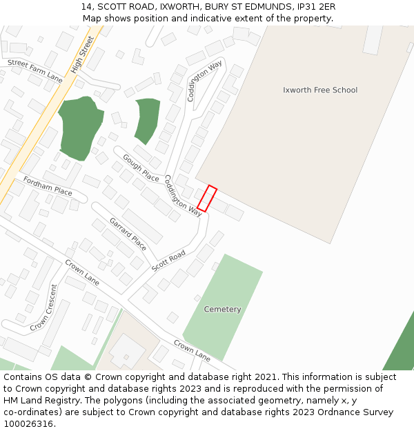 14, SCOTT ROAD, IXWORTH, BURY ST EDMUNDS, IP31 2ER: Location map and indicative extent of plot