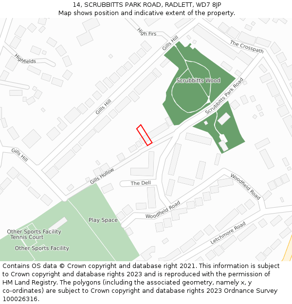 14, SCRUBBITTS PARK ROAD, RADLETT, WD7 8JP: Location map and indicative extent of plot