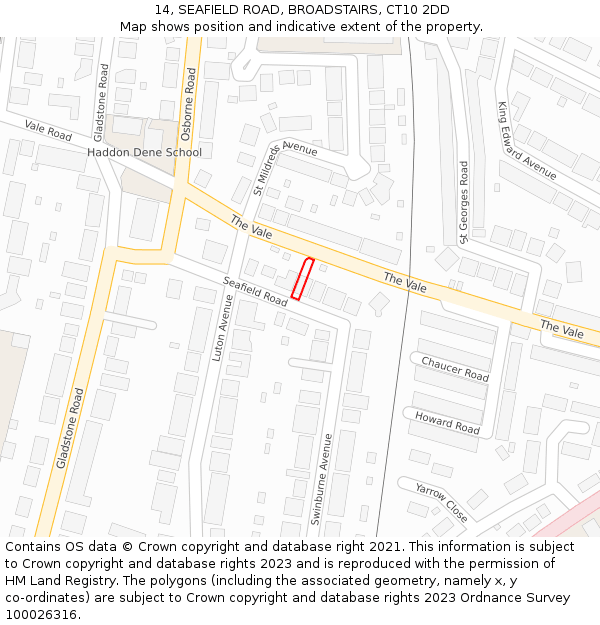 14, SEAFIELD ROAD, BROADSTAIRS, CT10 2DD: Location map and indicative extent of plot