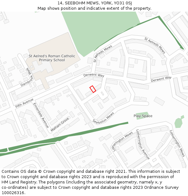 14, SEEBOHM MEWS, YORK, YO31 0SJ: Location map and indicative extent of plot