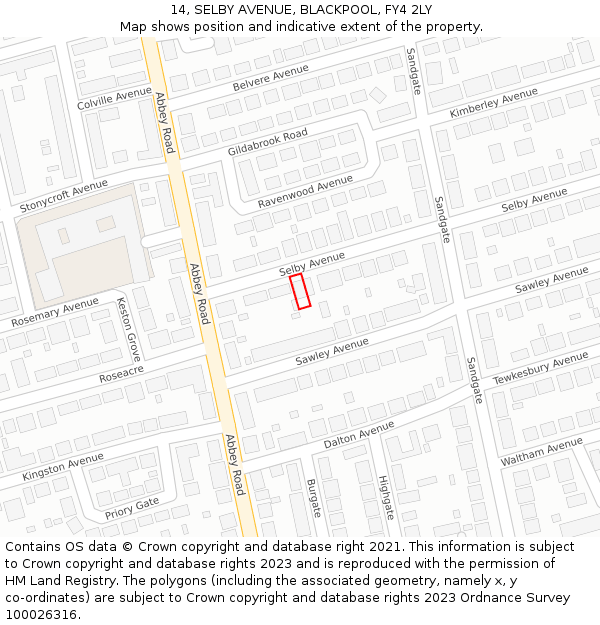 14, SELBY AVENUE, BLACKPOOL, FY4 2LY: Location map and indicative extent of plot