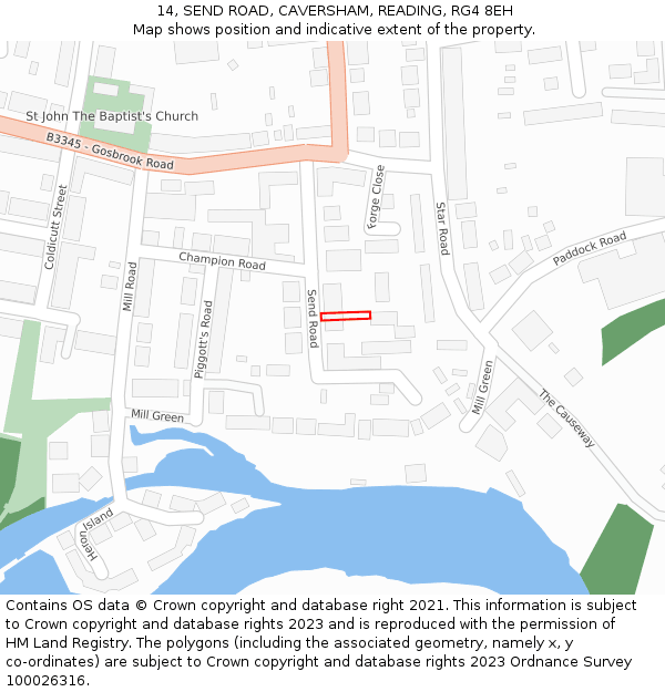 14, SEND ROAD, CAVERSHAM, READING, RG4 8EH: Location map and indicative extent of plot