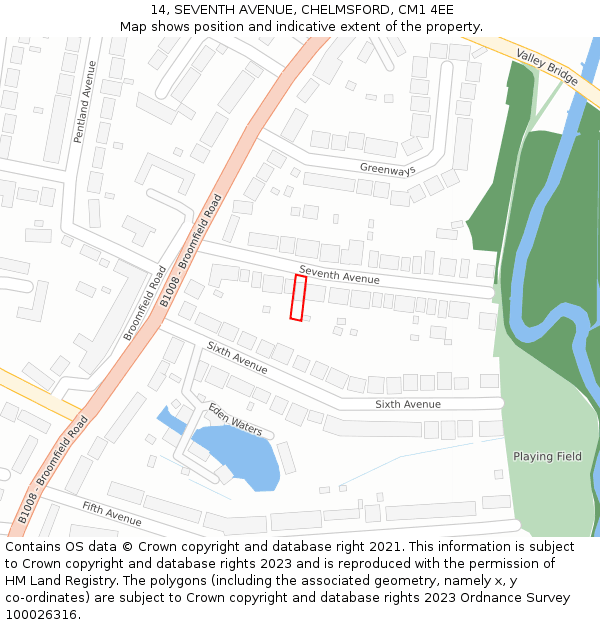 14, SEVENTH AVENUE, CHELMSFORD, CM1 4EE: Location map and indicative extent of plot