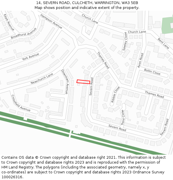 14, SEVERN ROAD, CULCHETH, WARRINGTON, WA3 5EB: Location map and indicative extent of plot