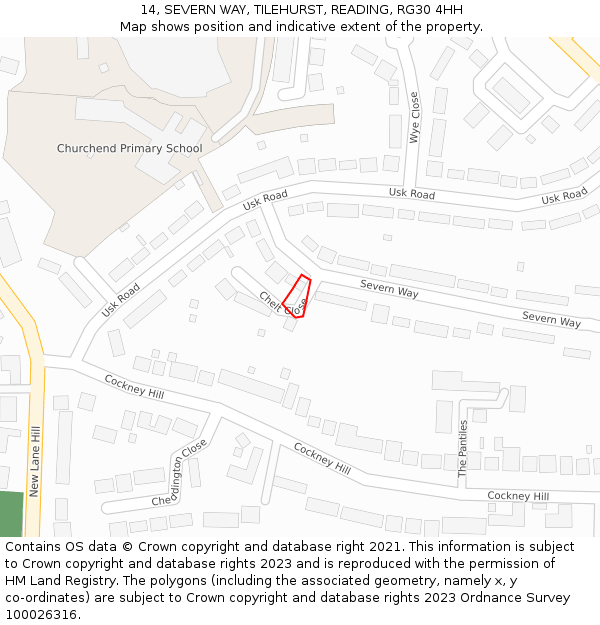 14, SEVERN WAY, TILEHURST, READING, RG30 4HH: Location map and indicative extent of plot