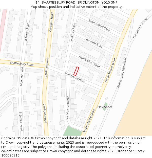 14, SHAFTESBURY ROAD, BRIDLINGTON, YO15 3NP: Location map and indicative extent of plot