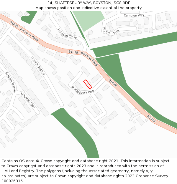 14, SHAFTESBURY WAY, ROYSTON, SG8 9DE: Location map and indicative extent of plot