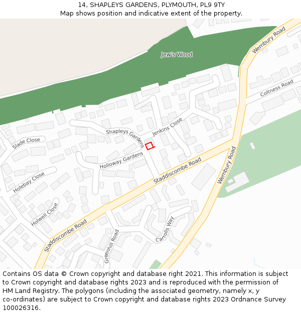 14, SHAPLEYS GARDENS, PLYMOUTH, PL9 9TY: Location map and indicative extent of plot