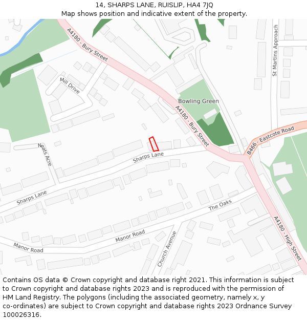 14, SHARPS LANE, RUISLIP, HA4 7JQ: Location map and indicative extent of plot