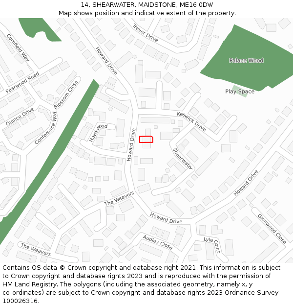 14, SHEARWATER, MAIDSTONE, ME16 0DW: Location map and indicative extent of plot
