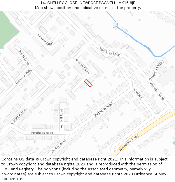 14, SHELLEY CLOSE, NEWPORT PAGNELL, MK16 8JB: Location map and indicative extent of plot