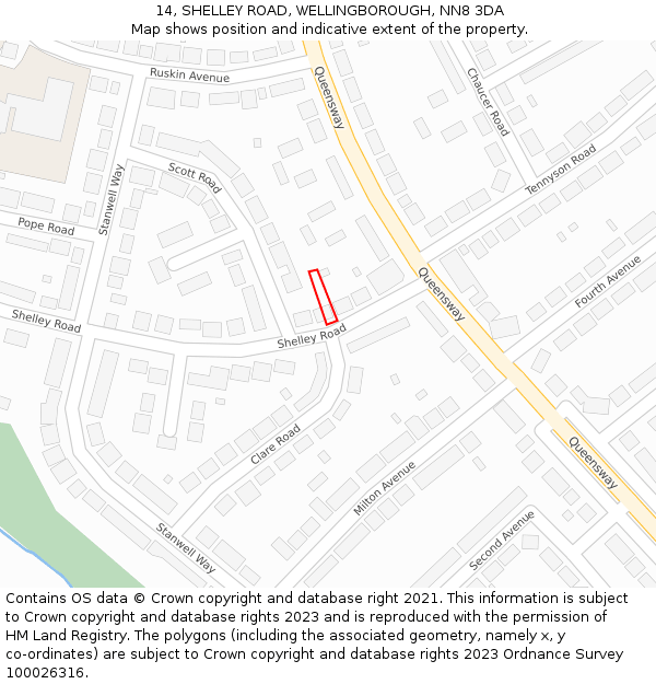 14, SHELLEY ROAD, WELLINGBOROUGH, NN8 3DA: Location map and indicative extent of plot