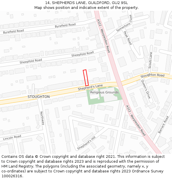 14, SHEPHERDS LANE, GUILDFORD, GU2 9SL: Location map and indicative extent of plot