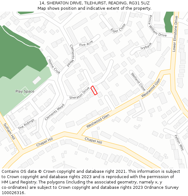 14, SHERATON DRIVE, TILEHURST, READING, RG31 5UZ: Location map and indicative extent of plot