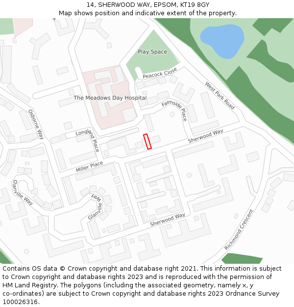 14, SHERWOOD WAY, EPSOM, KT19 8GY: Location map and indicative extent of plot