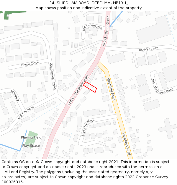 14, SHIPDHAM ROAD, DEREHAM, NR19 1JJ: Location map and indicative extent of plot