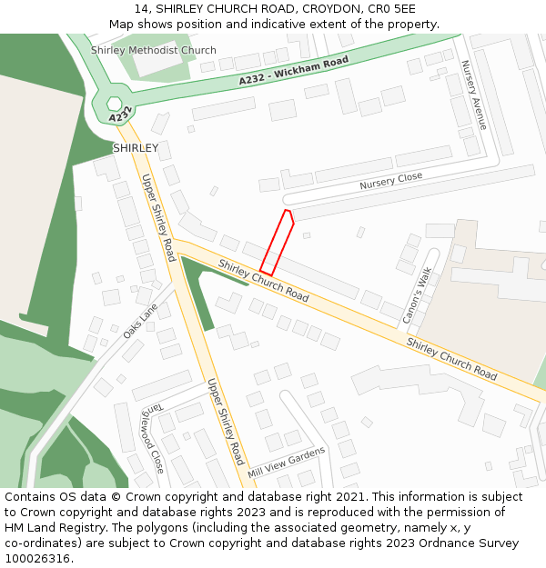 14, SHIRLEY CHURCH ROAD, CROYDON, CR0 5EE: Location map and indicative extent of plot