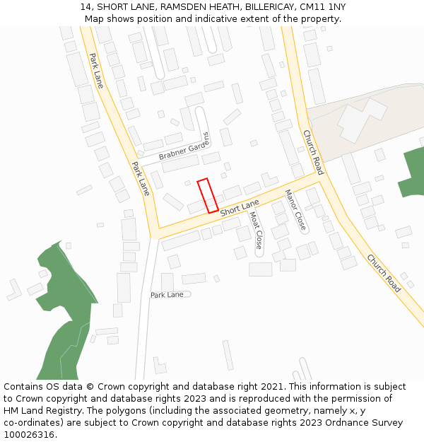 14, SHORT LANE, RAMSDEN HEATH, BILLERICAY, CM11 1NY: Location map and indicative extent of plot