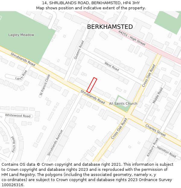 14, SHRUBLANDS ROAD, BERKHAMSTED, HP4 3HY: Location map and indicative extent of plot