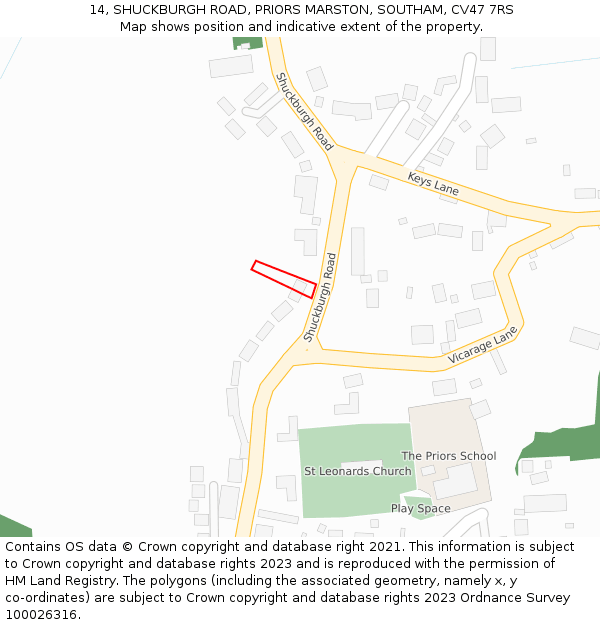 14, SHUCKBURGH ROAD, PRIORS MARSTON, SOUTHAM, CV47 7RS: Location map and indicative extent of plot