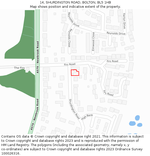 14, SHURDINGTON ROAD, BOLTON, BL5 1HB: Location map and indicative extent of plot