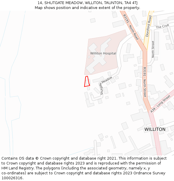 14, SHUTGATE MEADOW, WILLITON, TAUNTON, TA4 4TJ: Location map and indicative extent of plot