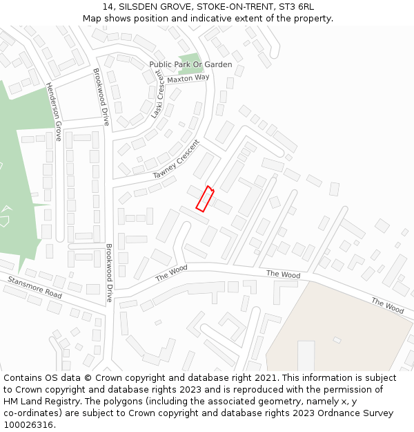 14, SILSDEN GROVE, STOKE-ON-TRENT, ST3 6RL: Location map and indicative extent of plot